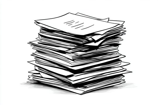 Stack of papers in office with light shadow