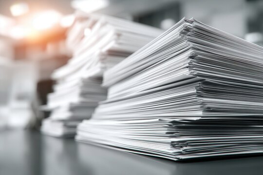 Stack of papers in office with soft light