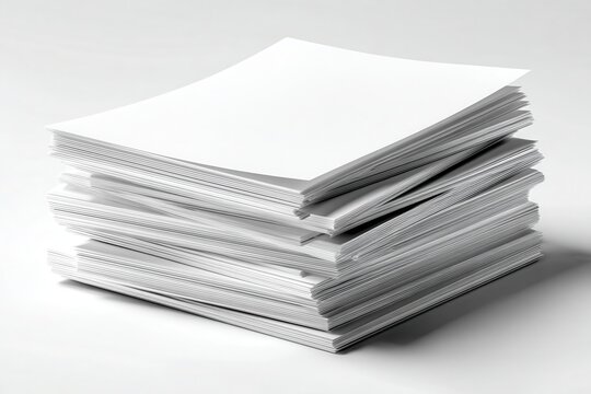 Stack of white paper sheets on a clean white background
