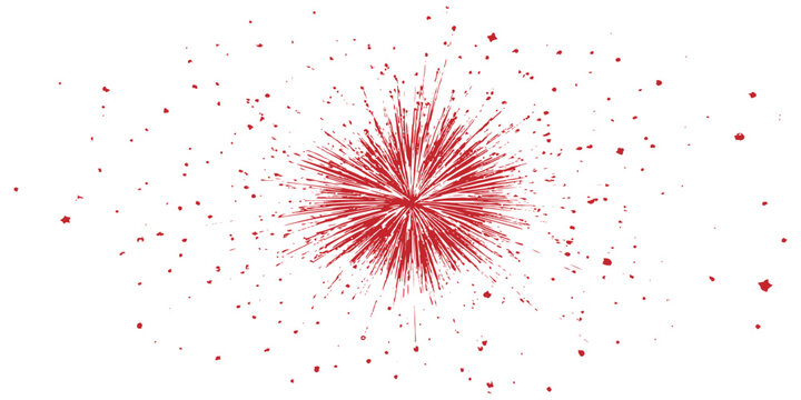 Abstract red starburst explosion with scattered particles and flying debris vector illustration graphic design background.