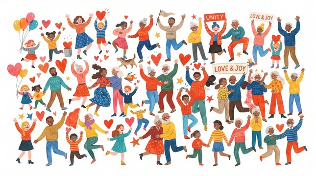 Diverse Group of People Holding Hands Together, Teamwork and Community Concept, Business Team, Family and Crowd Vector Illustration Set