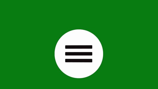 Hamburger Menu Icon Animation on Green Screen Background