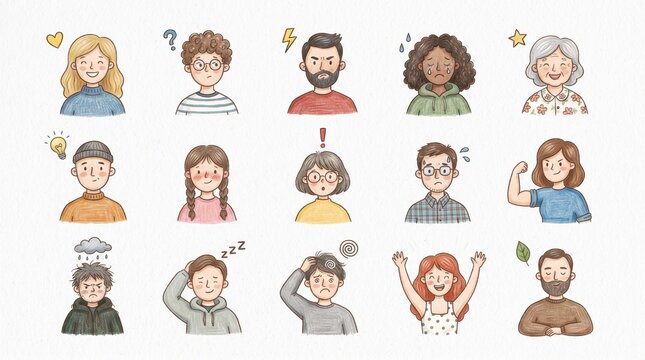 Group of Young People and Business Characters Cartoon Vector Illustration Set with Diverse Faces, Kids, Friends, Family and Smiling Avatars