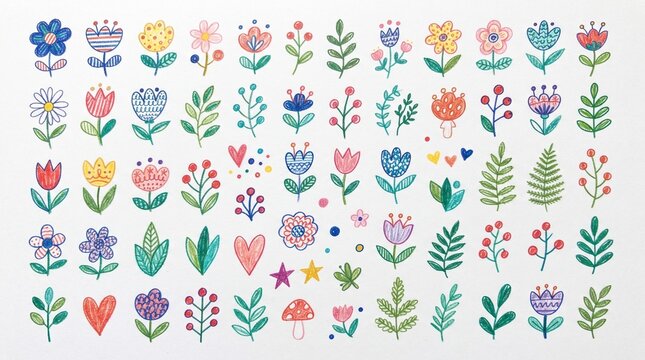 Floral Elements Set with Flowers, Leaves, Butterflies and Birds, Seamless Nature Pattern Vector Illustration for Spring and Summer Design, Wallpaper and Decoration