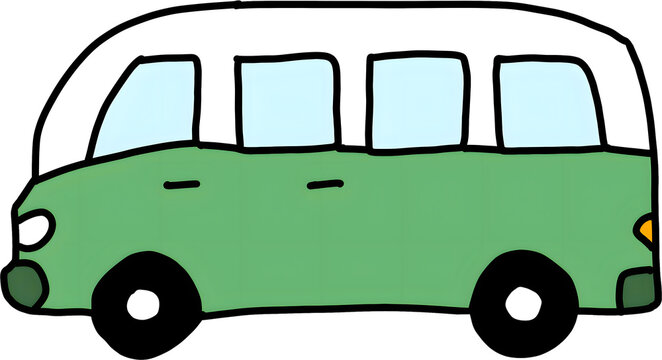 Hand Drawn Green Passenger Van Illustration