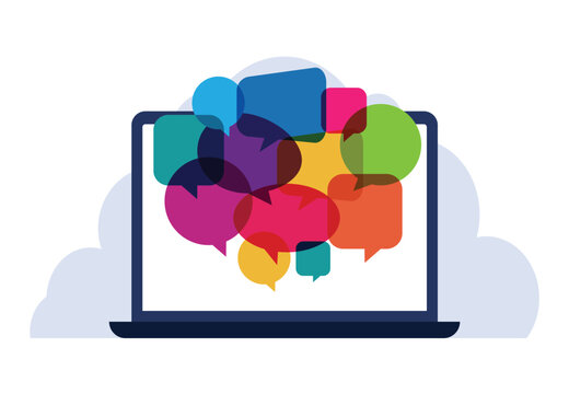 Laptop computer with speech bubbles