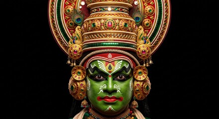Obraz premium Kathakali dancer portrait with traditional makeup and ornate headdress