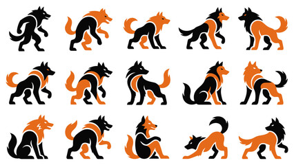 Obraz premium A collection of creative werewolf vector art featuring various stylized wolf creatures in different dynamic poses and positions