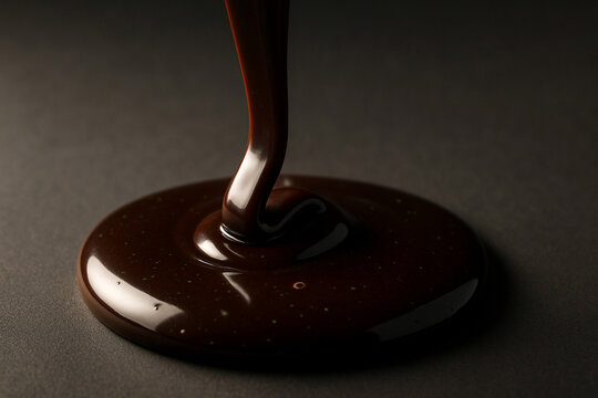 Melted Mint Chocolate Drizzle Macro - Glossy Dark Chocolate Sauce - Warm Documentary Dessert Photography