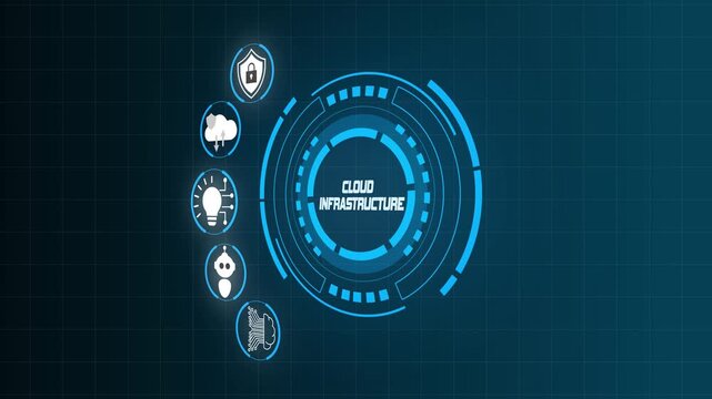 Cloud Infrastructure System with Futuristic Data Network Visualization.
