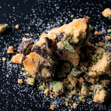 Mint Crunchy Cookie Crumble Texture Macro - Crushed Cookie Crumbs Detail - Documentary Bakery Ingredient