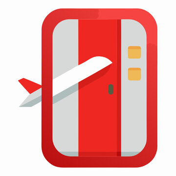 Modern airplane graphic inside stylized red airport gate icon with transparent background