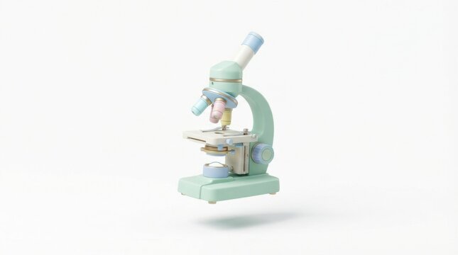 Pastel green and pink children educational microscope isolated on a clean white studio background