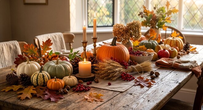 Luxury Thanksgiving Harvest Table Photorealistic Background
