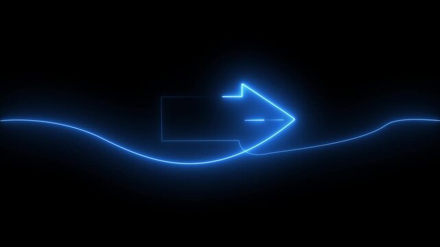 neon arrow sign with a wavy line Directions to the second page on black background