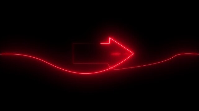 rad neon arrow sign with a wavy line Directions to the second page on black background