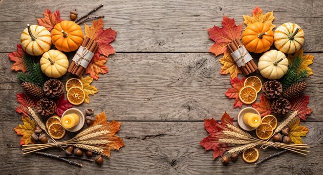 Cozy Thanksgiving Flat Lay with Autumn Decorations