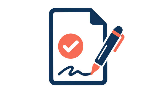 Document Icon with Pen and Checkmark on Paper