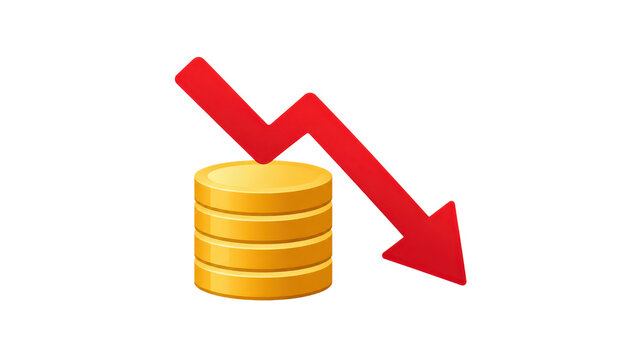 Financial Loss Icon with Gold Coins and Red Downward Arrow