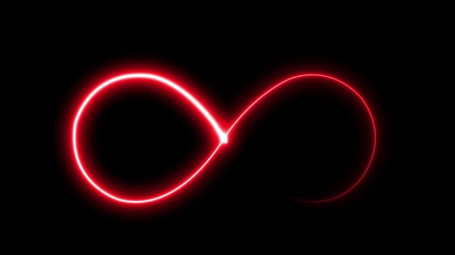 infinity symbol logo icon on a black colour background with neon red brush stroke loop animation footage clip 4k ,Glowing red infinity symbol neon light loop, abstract eternal concept animation,