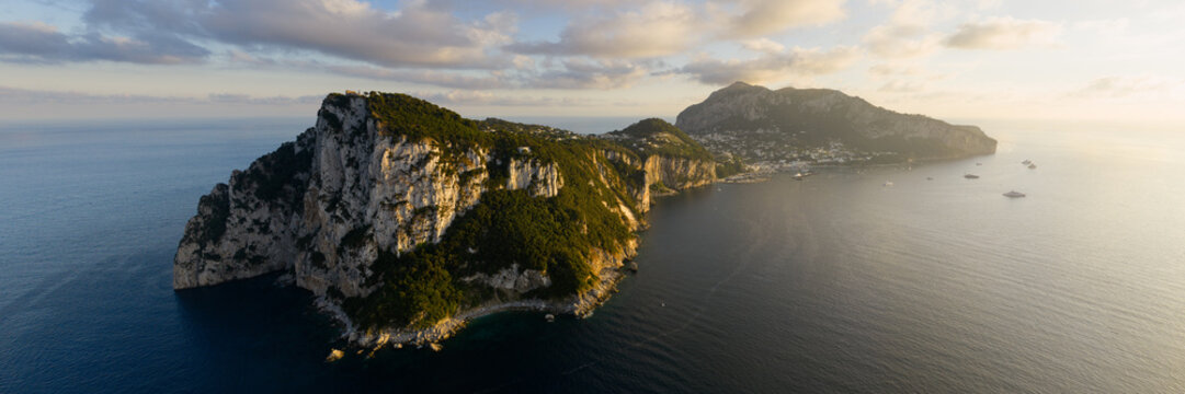 Capri Island Golden Hour Aerial Panorama Italy
