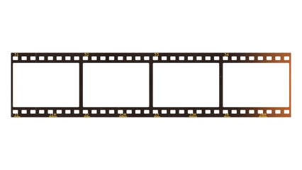 Fototapeta premium 35mm film strip with a warm orange light leak at one end on a transparent background