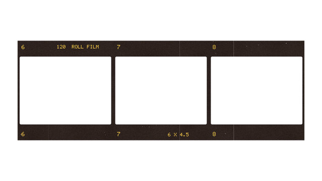120 medium format roll film strip with three blank frames on a transparent background