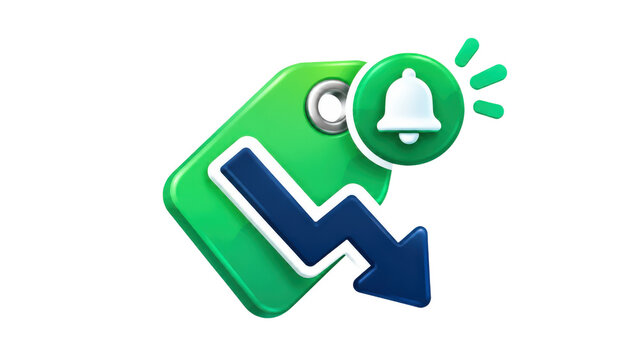 Price Drop Alert Icon with Green Tag and Blue Arrow