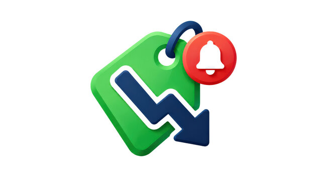 Price Drop Tag with Notification Bell 3D Icon