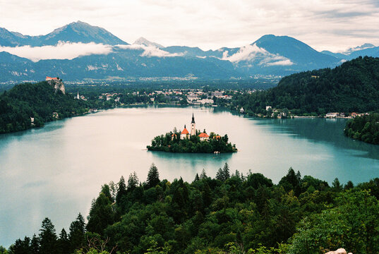 Lake bled island church and castle i