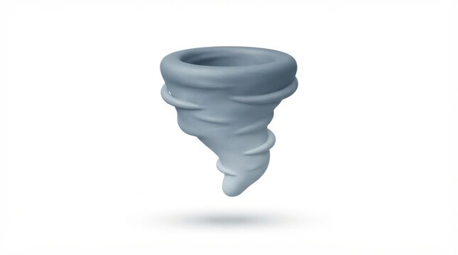 Stylized 3D storm tornado funnel rotating dynamically against minimalist white studio background