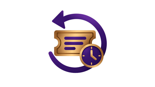 Ticket Icon with Clock and Arrow for Rescheduling and Time Management