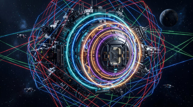 Futuristic 3D illustration of zero trust security architecture
