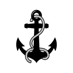 Black anchor with rope symbolizing maritime stability and strength © Juma