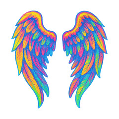 Fototapeta premium PNG Vibrant rainbow angel wings illustration.