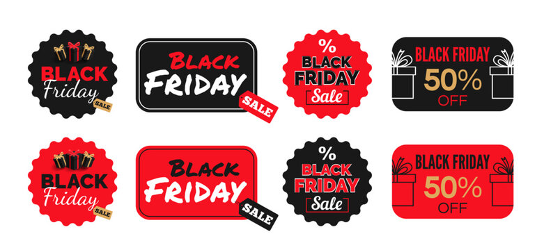 black friday sticker tags badges design set vector illustration
