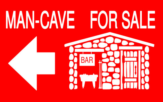 MAN-CAVE FOR SALE sign vector svg monochrome one-color illustration symbol symbolic 