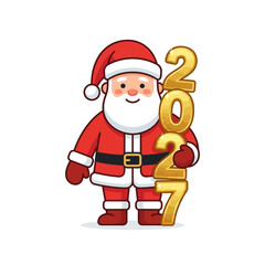 Fototapeta premium Santa Claus holding golden celebration numbers vector illustration