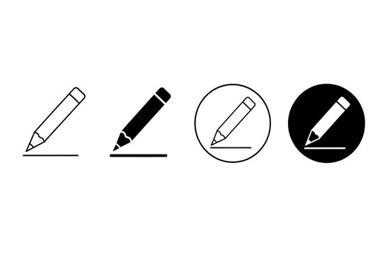 Set of pencil edit icons for user interface design and creative writing applications.