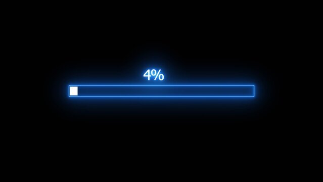 Glowing neon loading bar icon&nbsp;background. Neon Loading icon progress bar 4% illustration.
