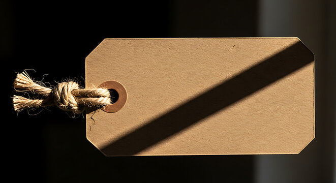 Blank brown cardboard paper gift tag with string