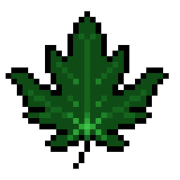 Pixel Art Green Papaya Leaf Isolated Game Asset