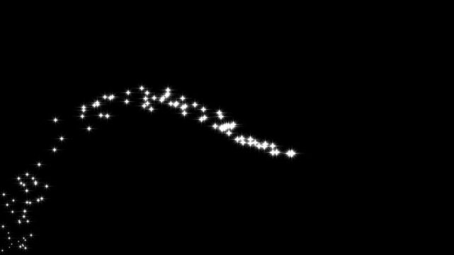 2d glitter stars line animation, magic glitter sparkle trail, luxury glitter sparkling star trail animation, glitter line star twinkle glittering on black screen background. 4k video