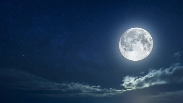 The full moon shone brightly on the right side of the deep blue night sky, emitting a soft, soothing light
