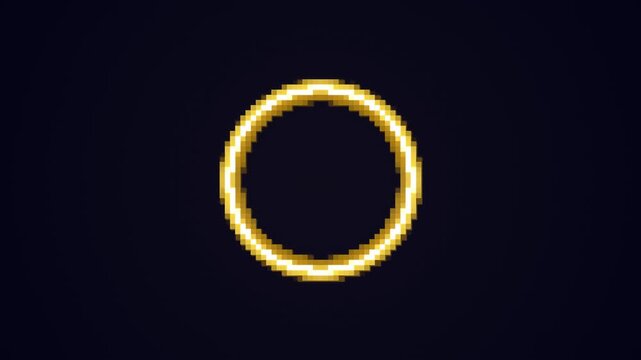 Glowing Pixel Art Golden Ring on Dark Background