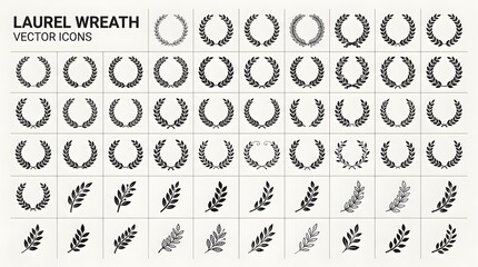 Fototapeta premium Laurel Wreath and Branch Collection in Black on Beige Background, Classic Victory and Honor Symbols for Award Badge and Logo Design