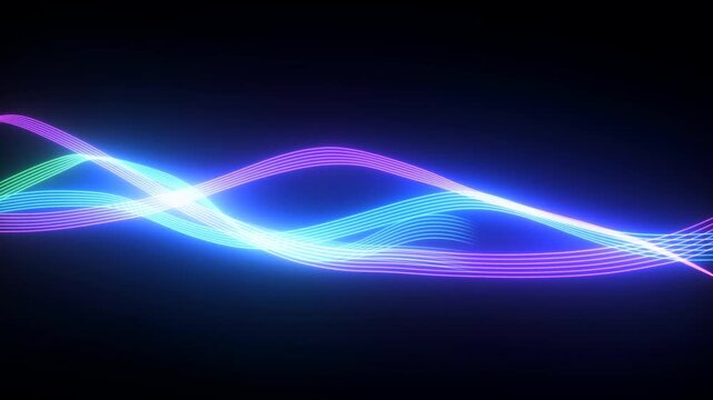 Glowing neon light waves, abstract blue and purple energy trails, futuristic motion graphics for digital technology backgrounds isolated on Transparent Background
