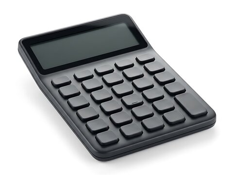 Black calculator with gray keys isolated on white background