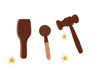 Tok Sen Thai Massage Wooden Tools and Mallet Illustration © dana
