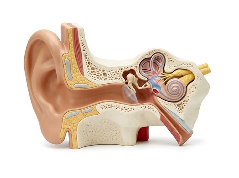 Human ear anatomy cross-sectional illustration isolated on white background